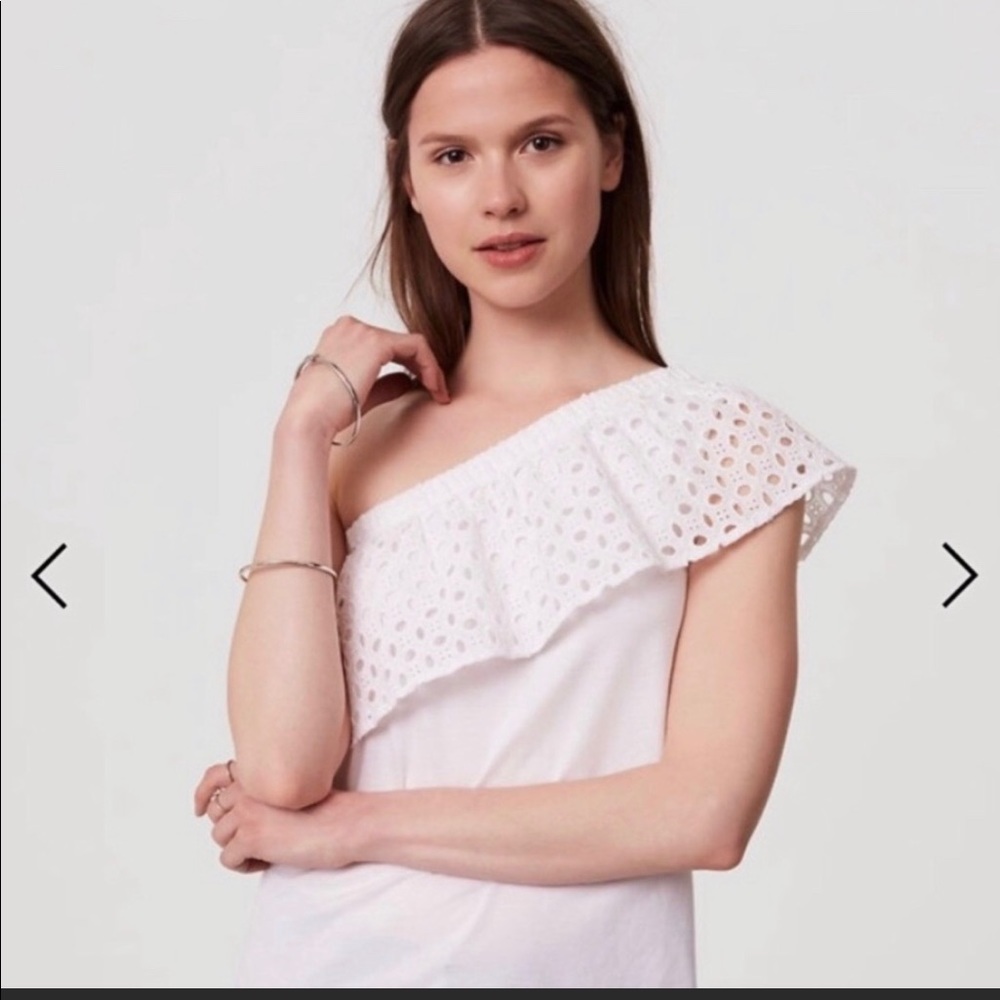 Loft Eyelet ruffle one shoulder top